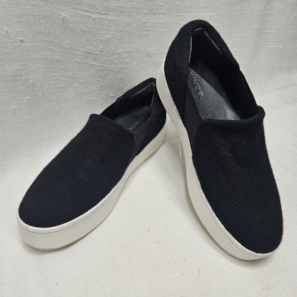 Vince Shoes - Vince Warren Slip On Sneakers Womens 7 Black Felted Wool Platform Flatform Shoes
